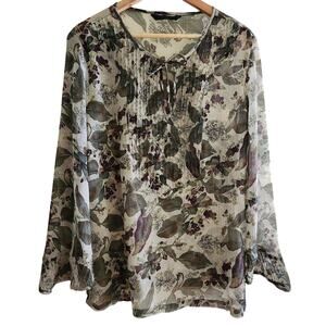 Malvin Beaded Sheer Floral Print Tunic Top Size 42 US 12